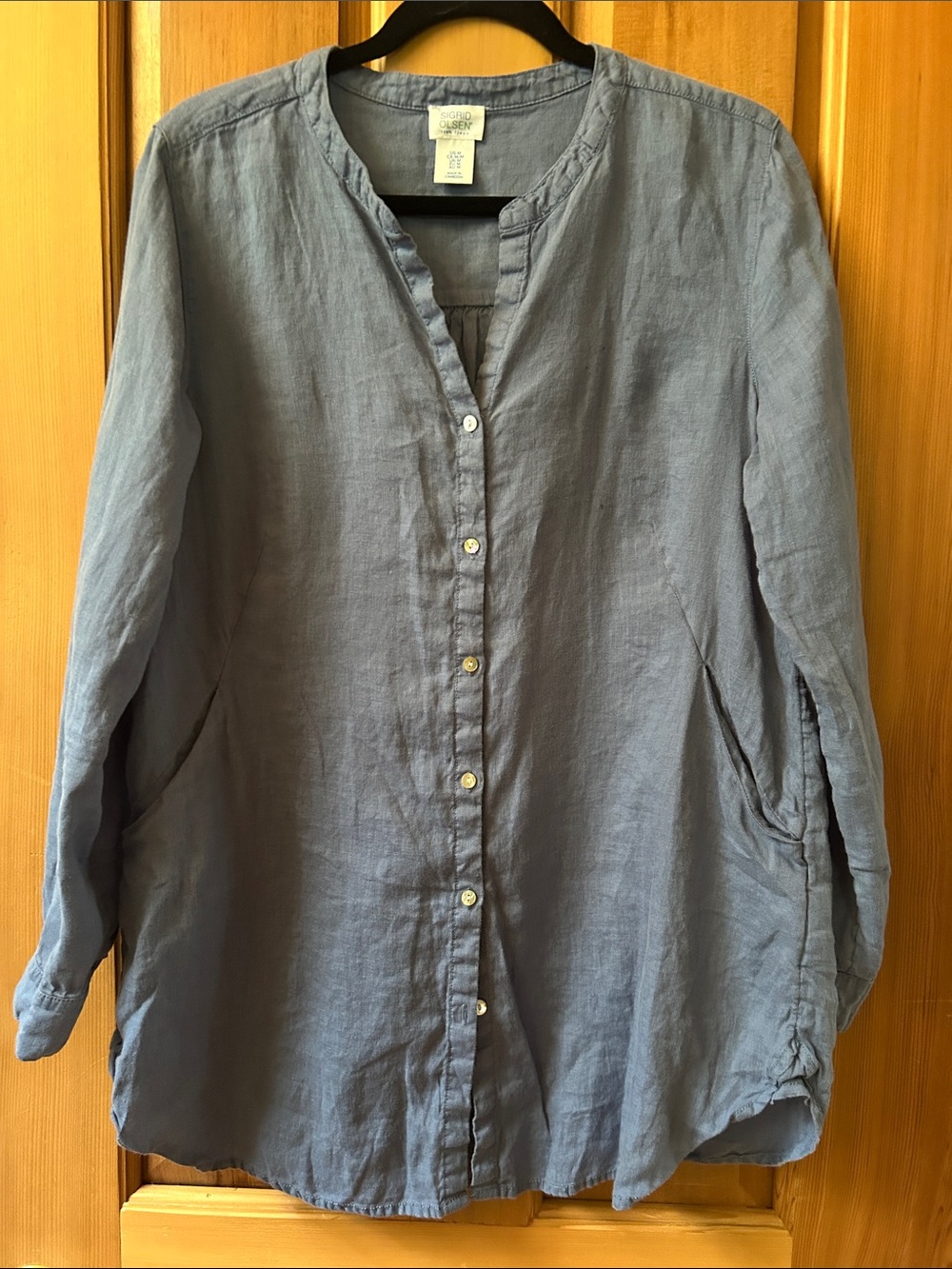 Sigrid Olsen Soft Dusty Blue Linen Top